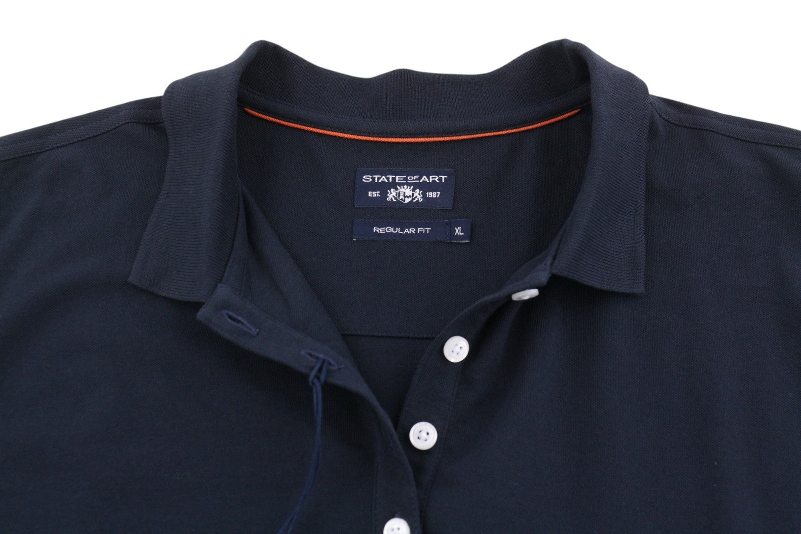 STATE OF ART Men's Polos XL Dark Blue Cotton Half Button Short Sleeve