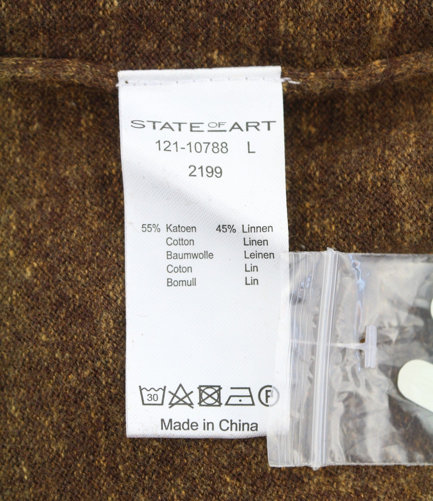 STATE OF ART Men's Jumper L Brown Melange Modern Cotton Linen Pull On
