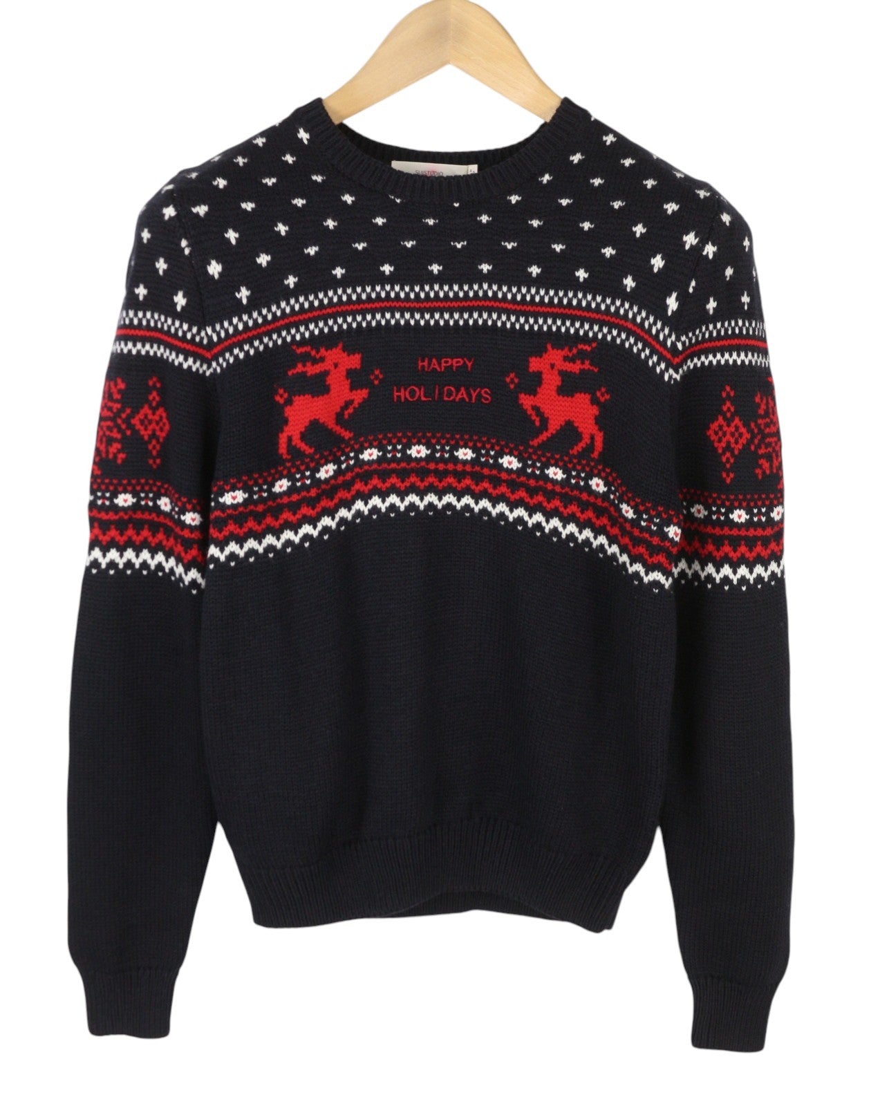 SUISTUDIO Women's Jumper M Navy Wool Blend Happy Holidays Pull On
