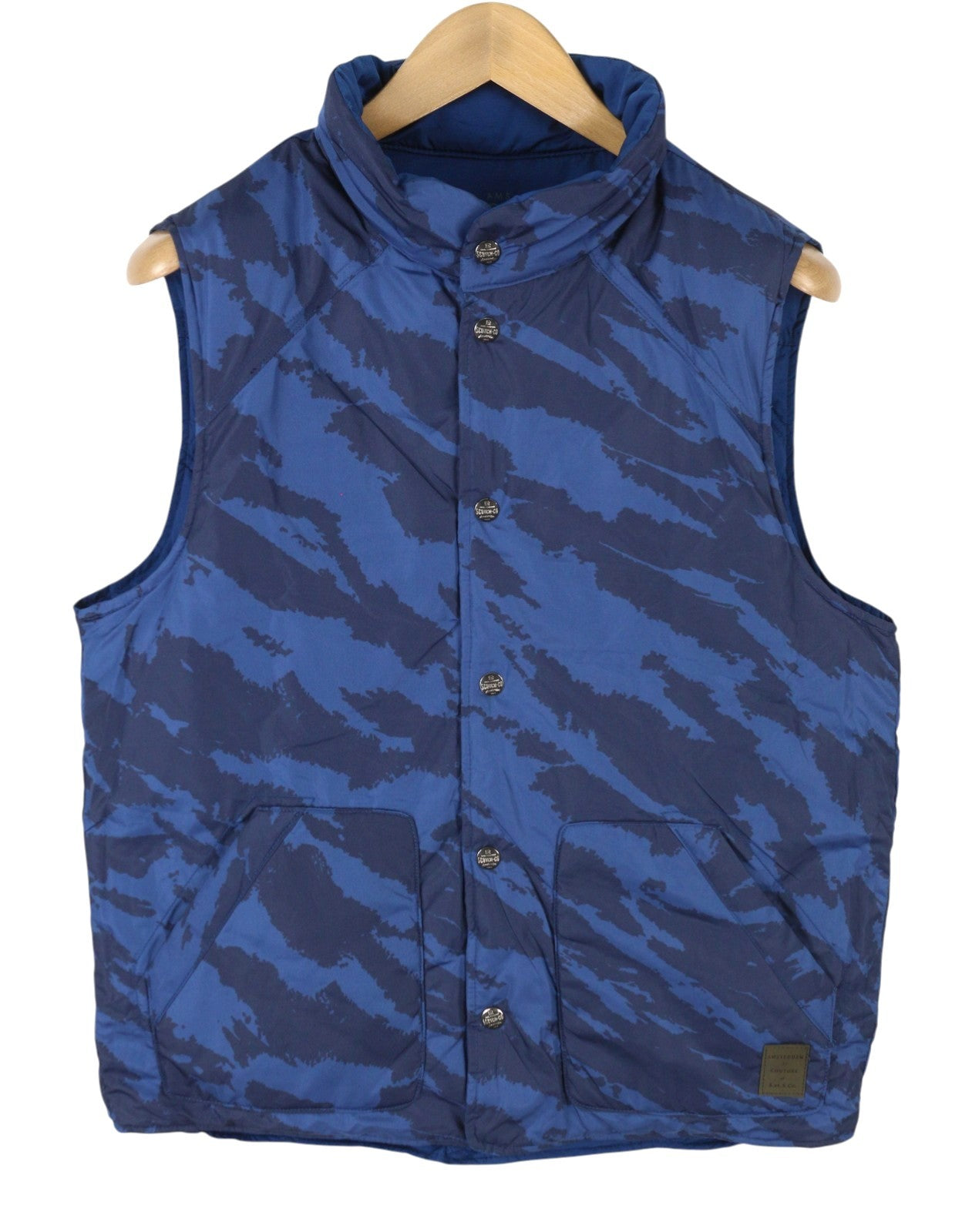 SCOTCH & SODA Men's Waistcoat M Blue Camo Reversible Quilted Two-Tone