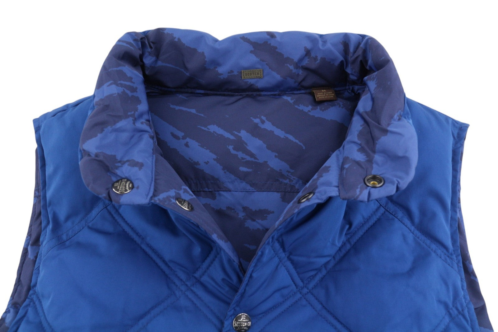 SCOTCH & SODA Men's Waistcoat M Blue Camo Reversible Quilted Two-Tone
