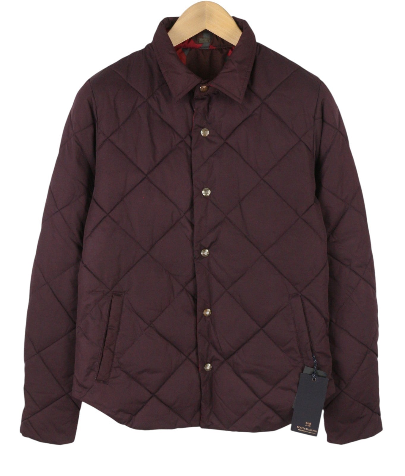SCOTCH & SODA Men's Jacket S Burgundy Pattern Quilted Padded Snap Button
