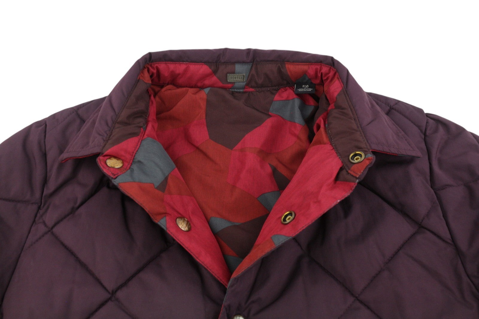 SCOTCH & SODA Men's Jacket S Burgundy Pattern Quilted Padded Snap Button