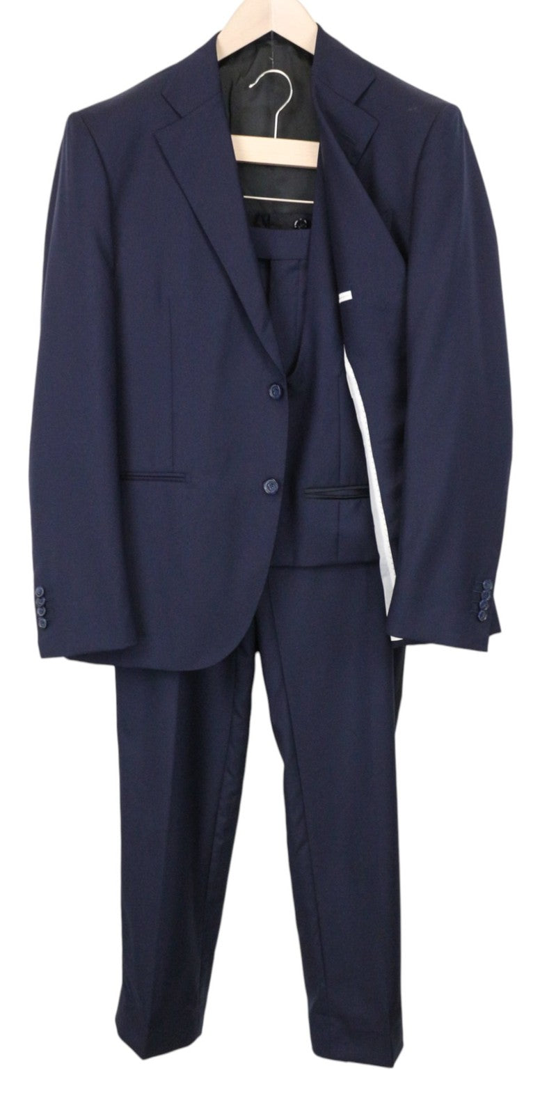 SUITSUPPLY La Spalla Men Suit UK40R Blue Slim 3-Piece Melange Pure Wool Tux