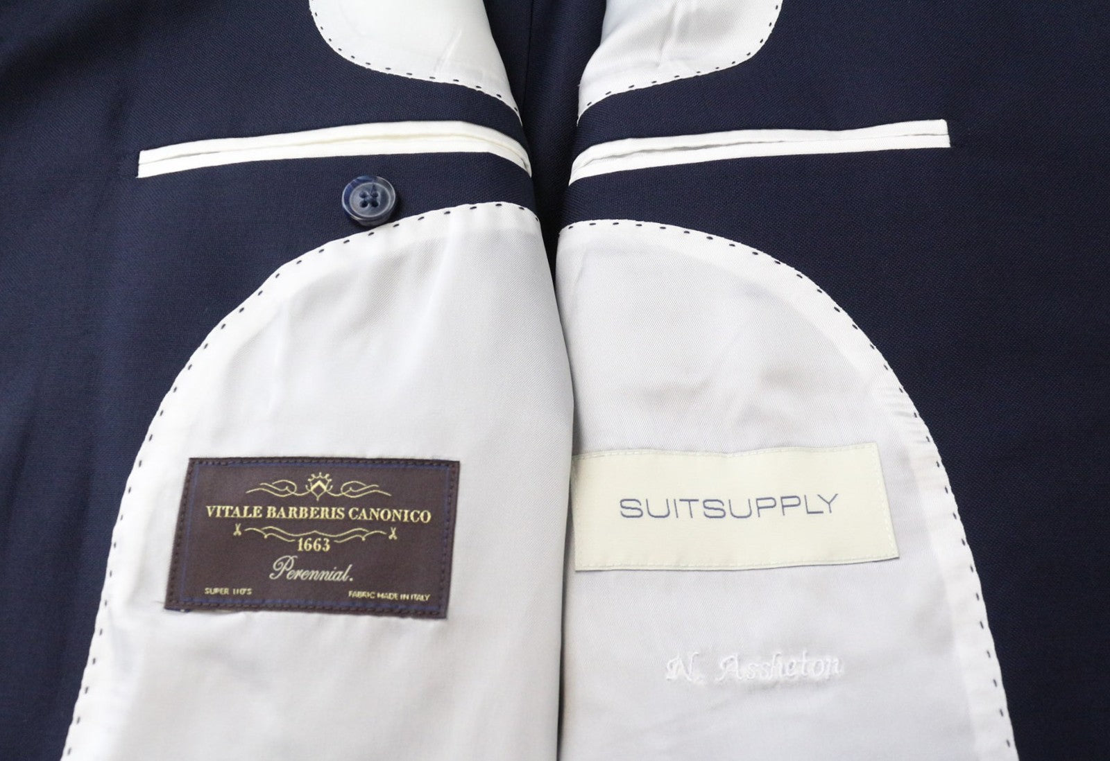 SUITSUPPLY La Spalla Men Suit UK40R Blue Slim 3-Piece Melange Pure Wool Tux