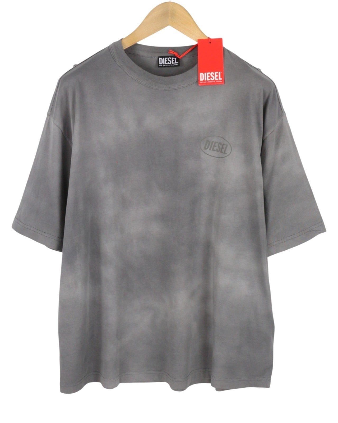 DIESEL T-Wash-Out Men T-Shirt L Grey Faded Oversized Short Sleeved