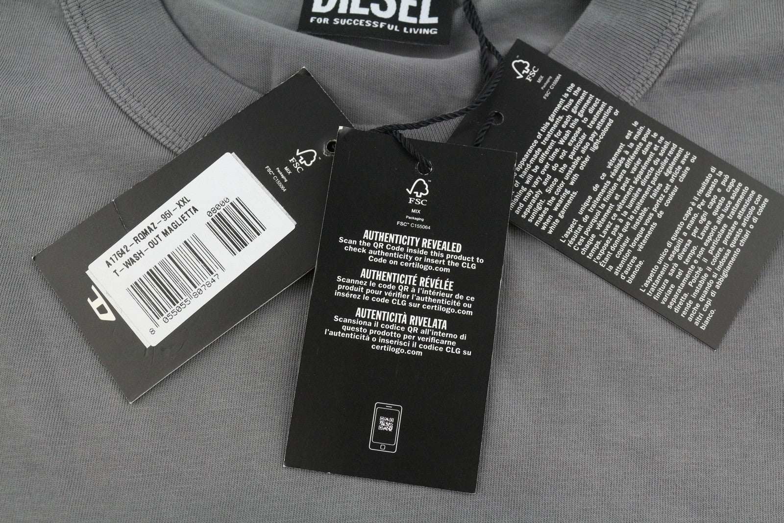 DIESEL T-Wash-Out Men T-Shirt 2XL Grey Faded Oversized Short Sleeved