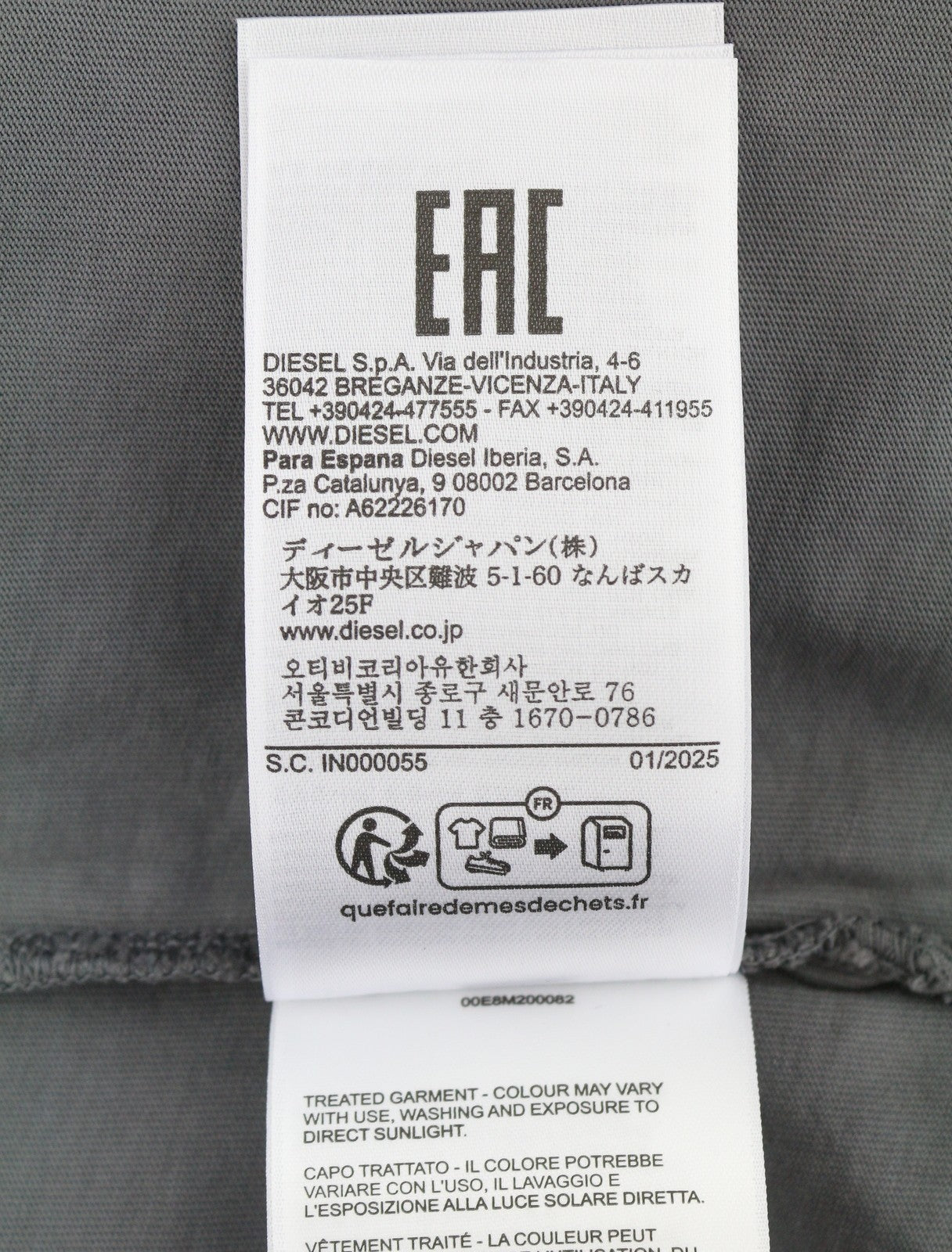 DIESEL T-Wash-Out Men T-Shirt 2XL Grey Faded Oversized Short Sleeved