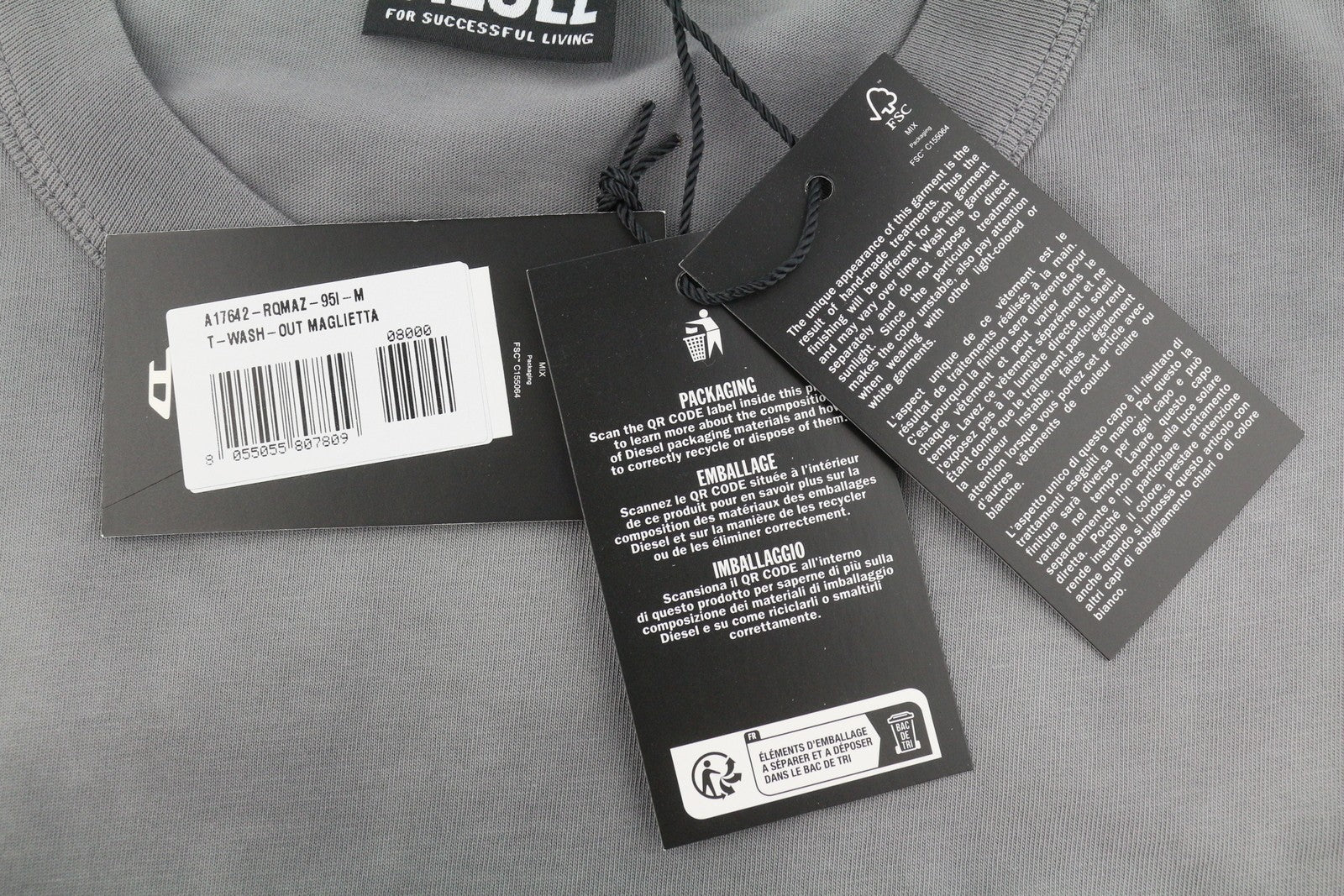 DIESEL T-Wash-Out Men T-Shirt M Grey Faded Oversized Short Sleeve