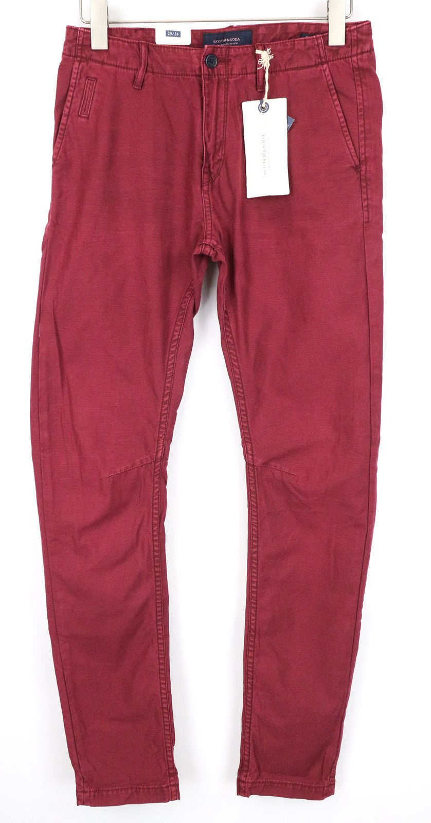 SCOTCH & SODA Theon Men Trousers W29/L34 Red Slim Taper Cut Non-Stretch Chino