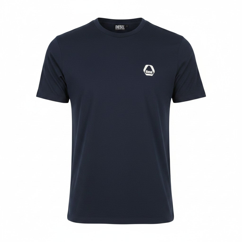 DIESEL T-Just 8-3 Men T-Shirt XL Dark Blue Crew Neck Cotton Short Sleeved