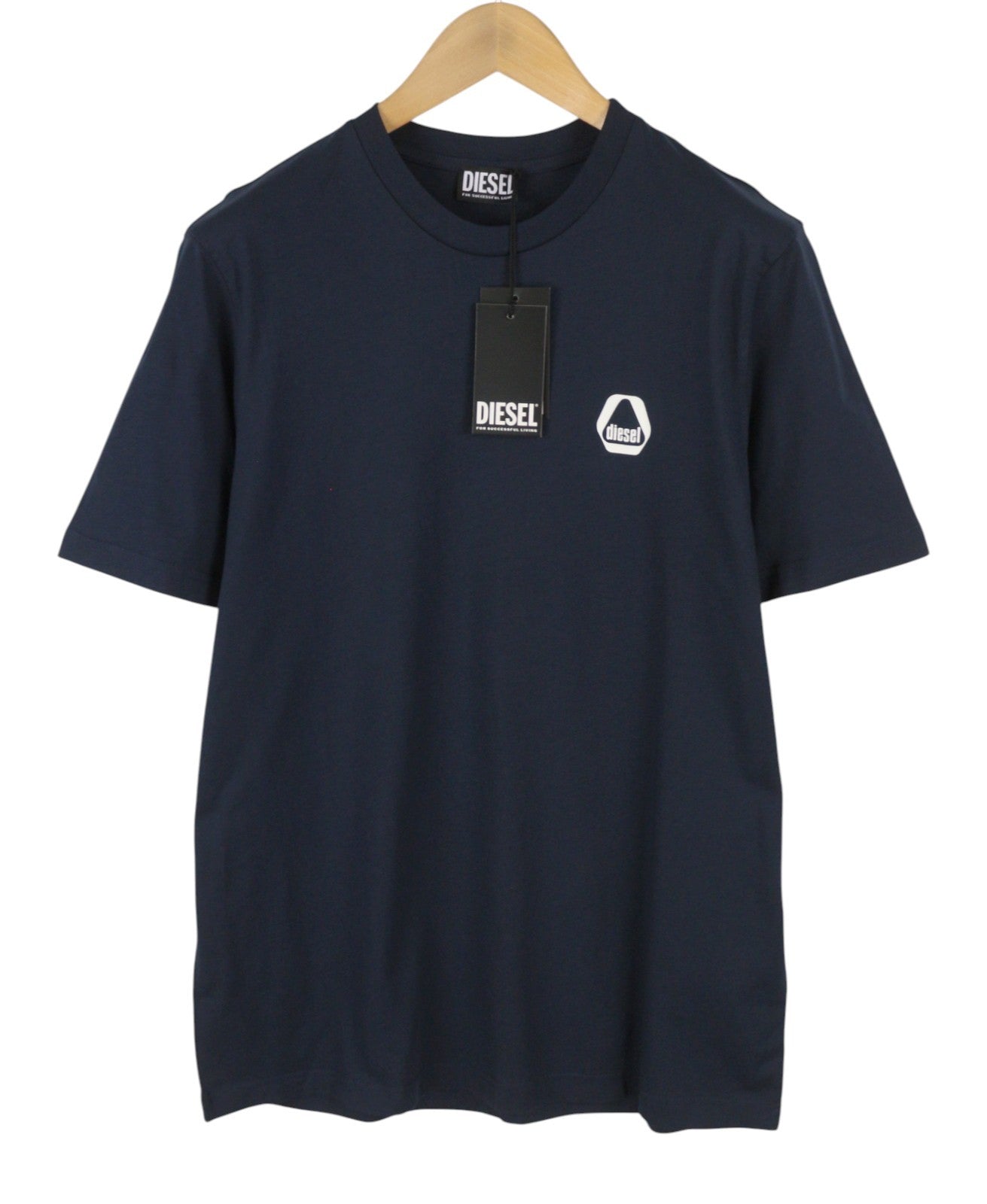 DIESEL T-Just 8-3 Men T-Shirt XL Dark Blue Crew Neck Cotton Short Sleeved