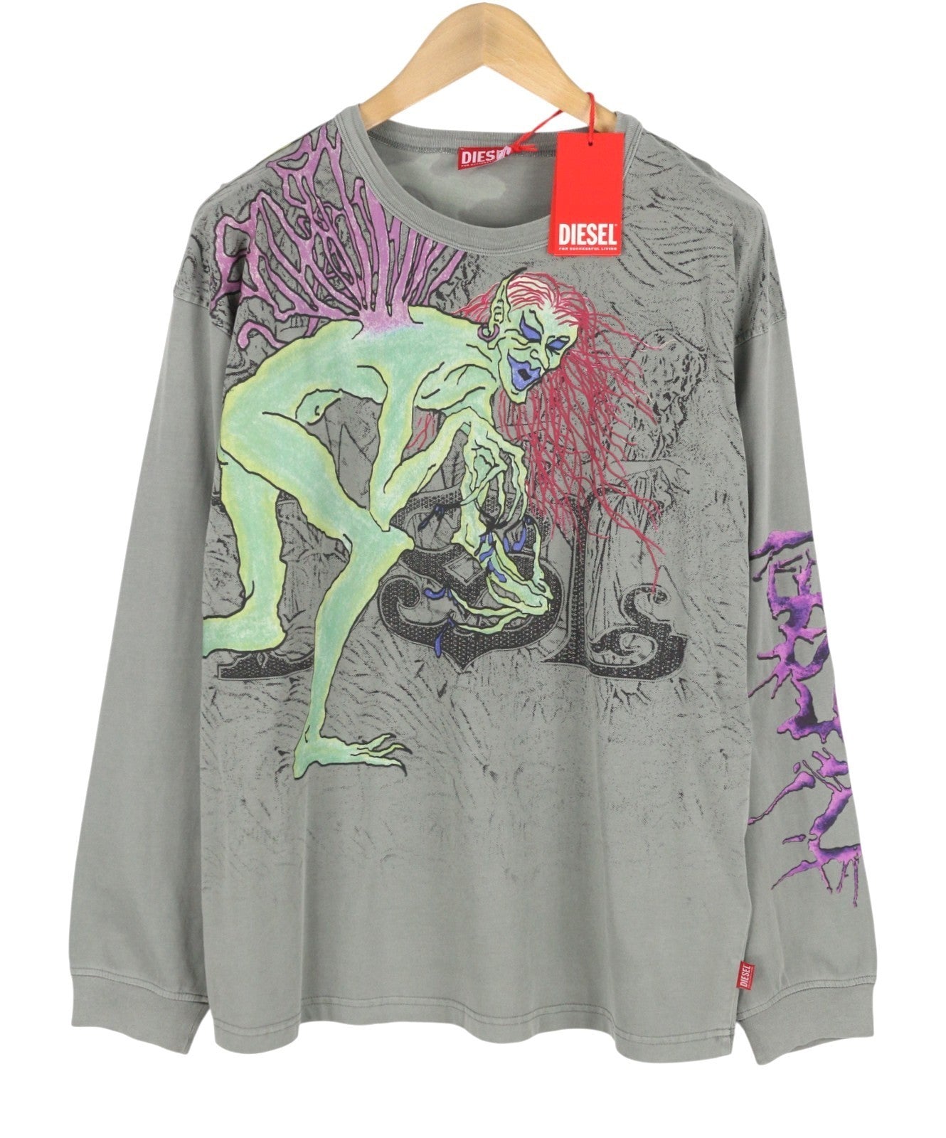 DIESEL T-Boxt-LS-R12 Men T-Shirt XL Grey Patterned Loose Fit Long Sleeved RRP115