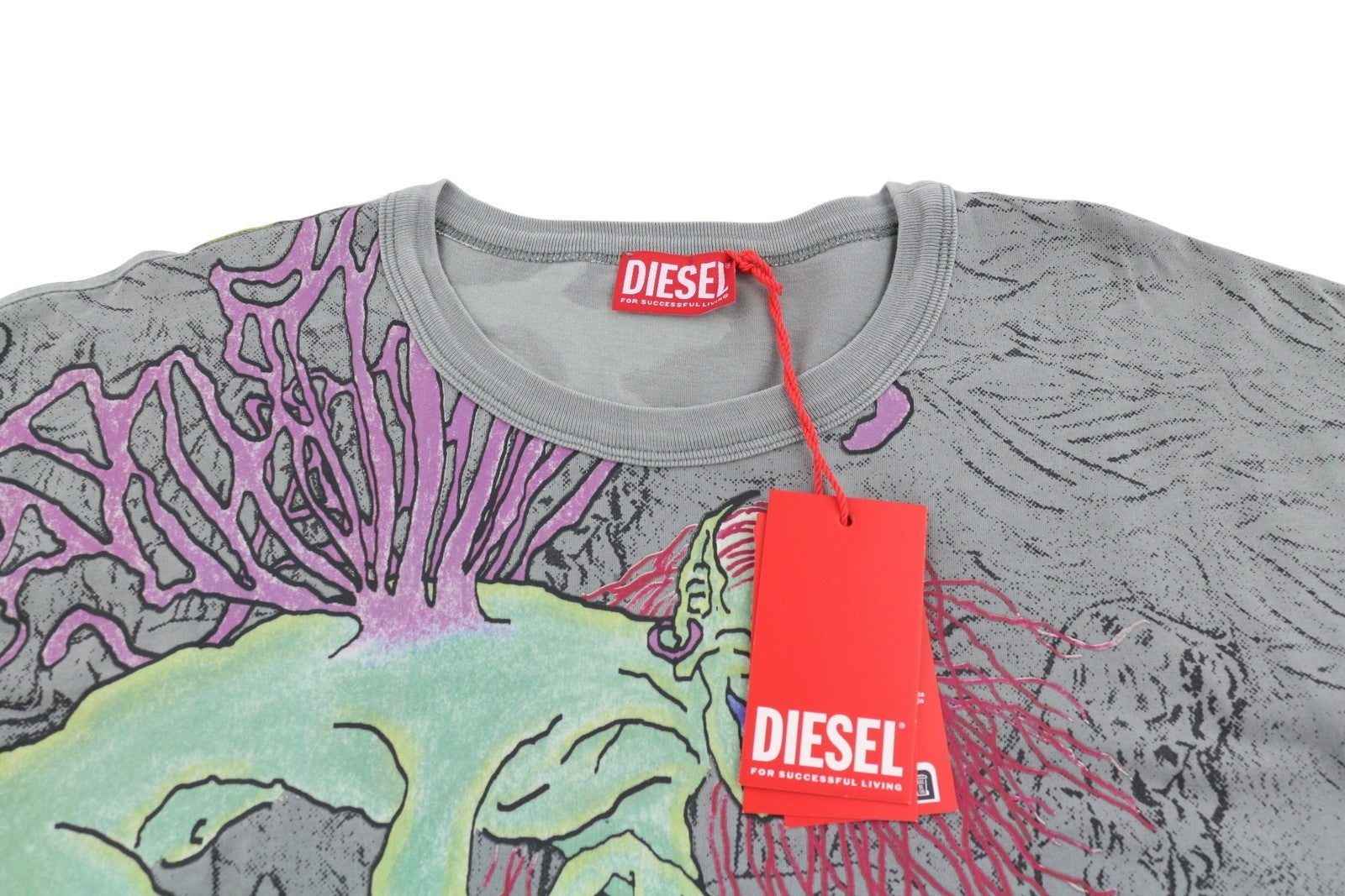DIESEL T-Boxt-LS-R12 Men T-Shirt XL Grey Patterned Loose Fit Long Sleeved RRP115