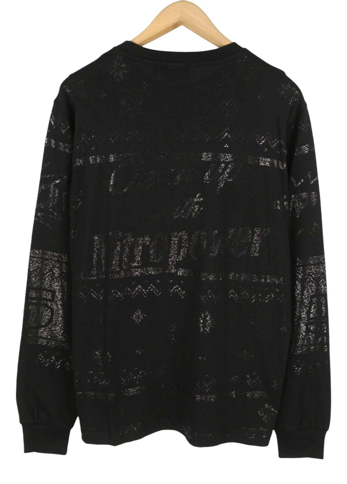 DIESEL T-Just-LS-CX11 Men T-Shirt L Black Shiny Pattern Crew Neck Long Sleeved