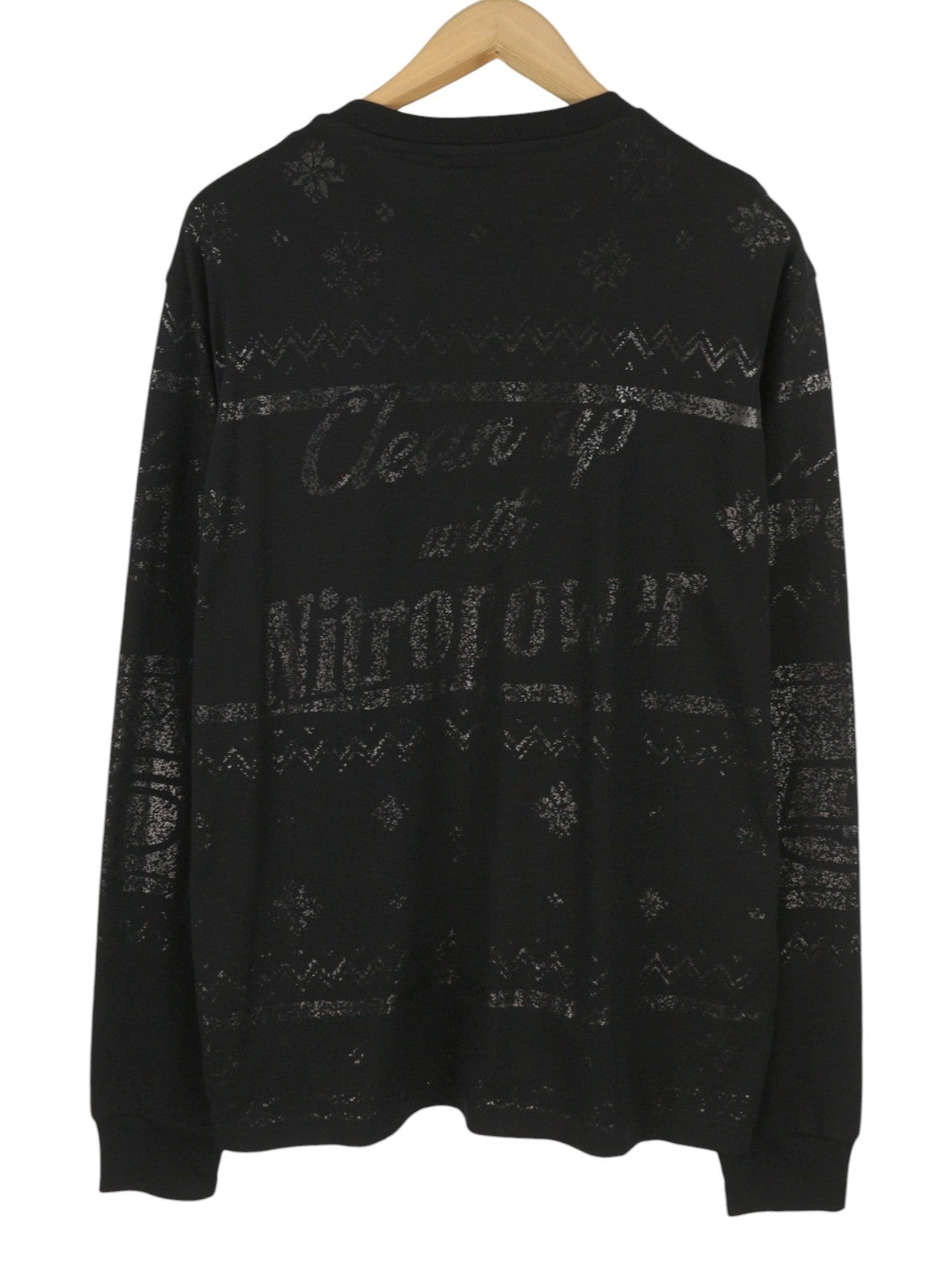 DIESEL T-Just-LS-CX11 Men T-Shirt XL Black Shiny Pattern Crew Neck Long Sleeved