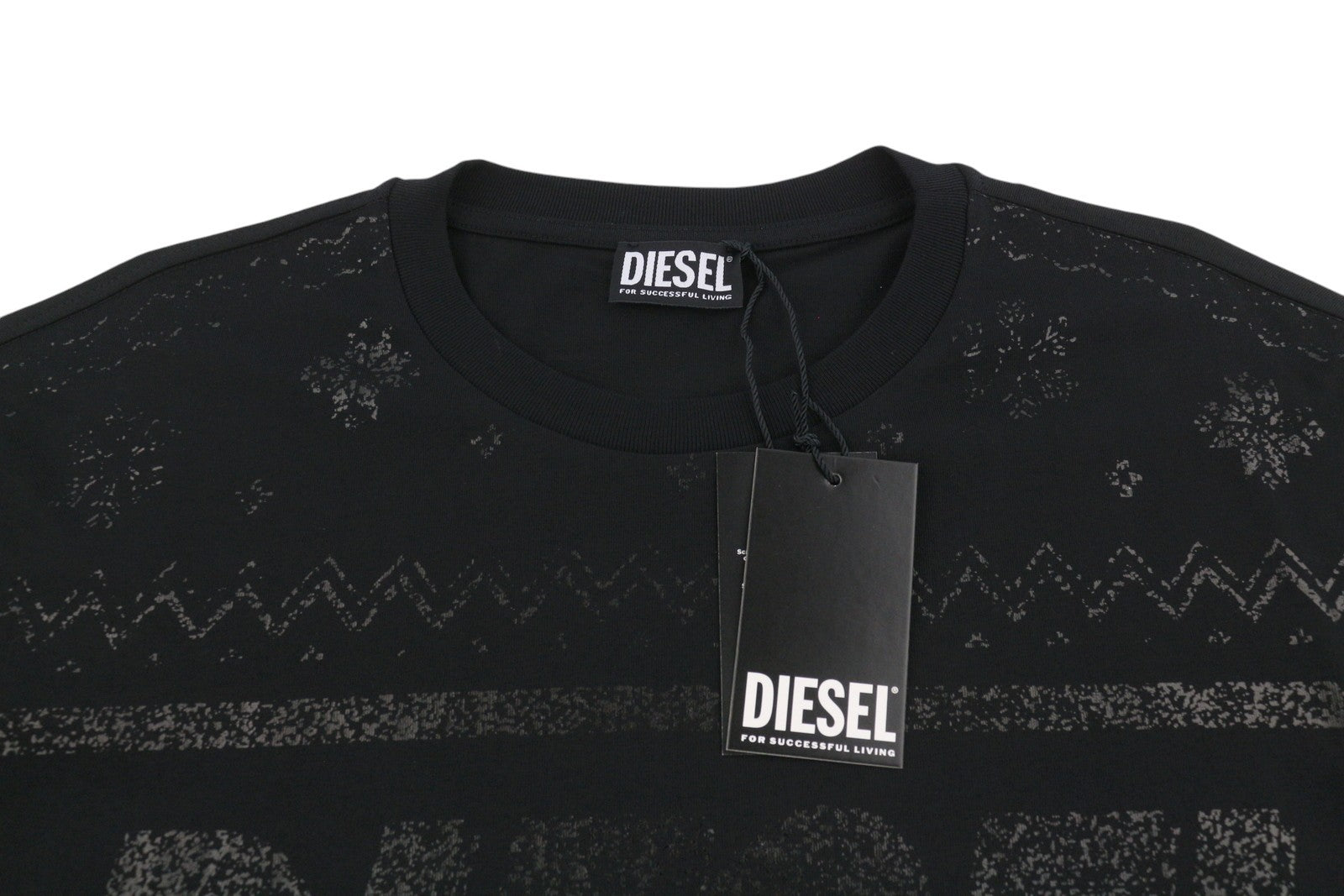 DIESEL T-Just-LS-CX11 Men T-Shirt XL Black Shiny Pattern Crew Neck Long Sleeved