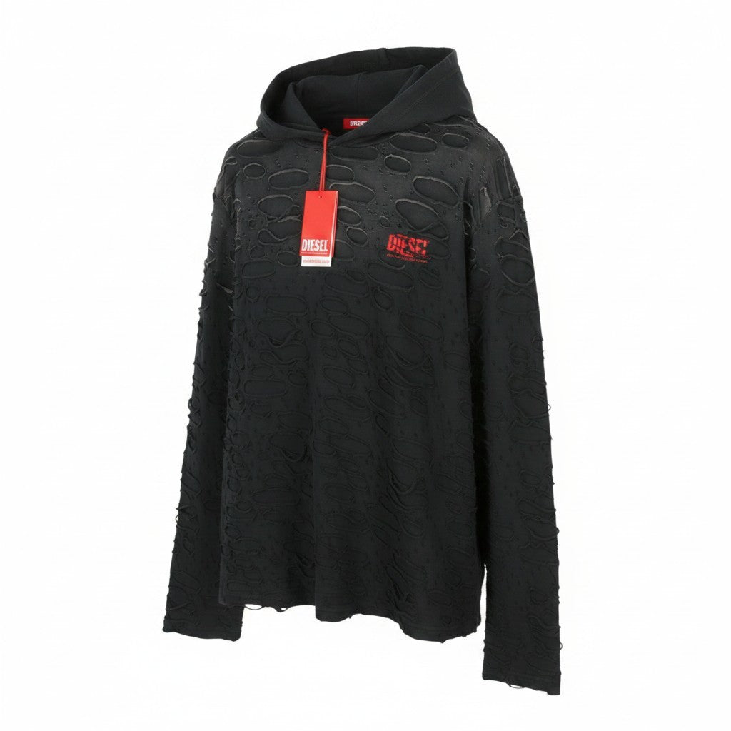 DIESEL T-Crane-LS-Hood Men T-Shirt L Faded Relaxed Hooded With Holes RRP250