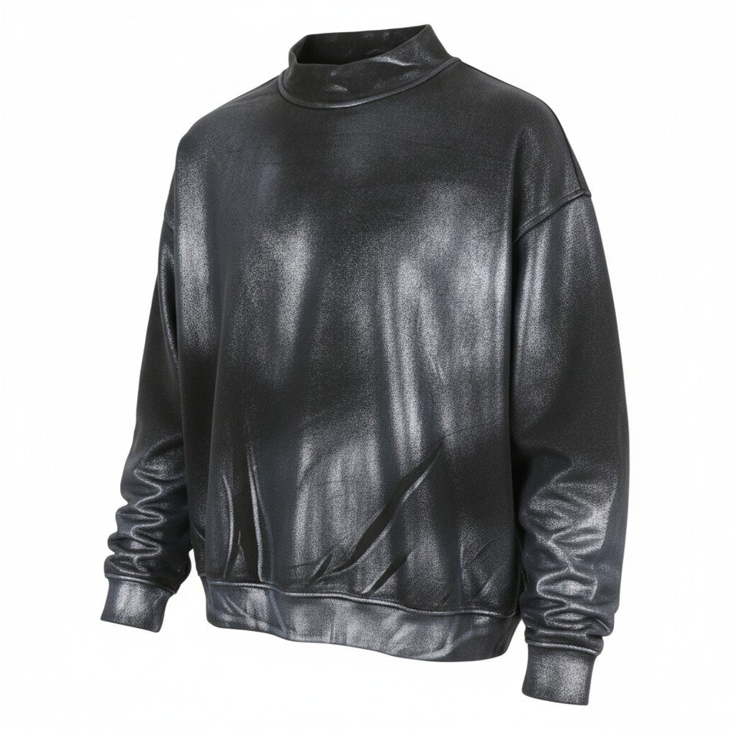 DIESEL F-Alexan Men Sweatshirt L Grey Faded Metallic Shiny Unisex RRP325