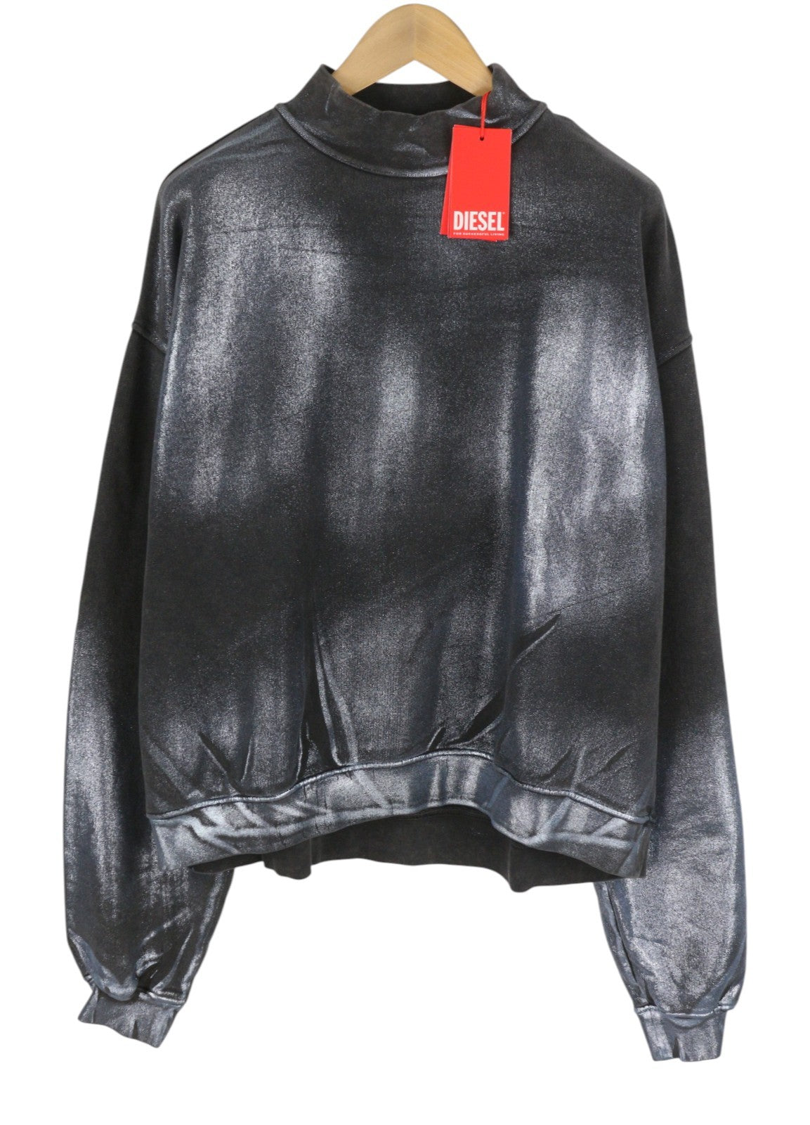DIESEL F-Alexan Men Sweatshirt L Grey Faded Metallic Shiny Unisex RRP325