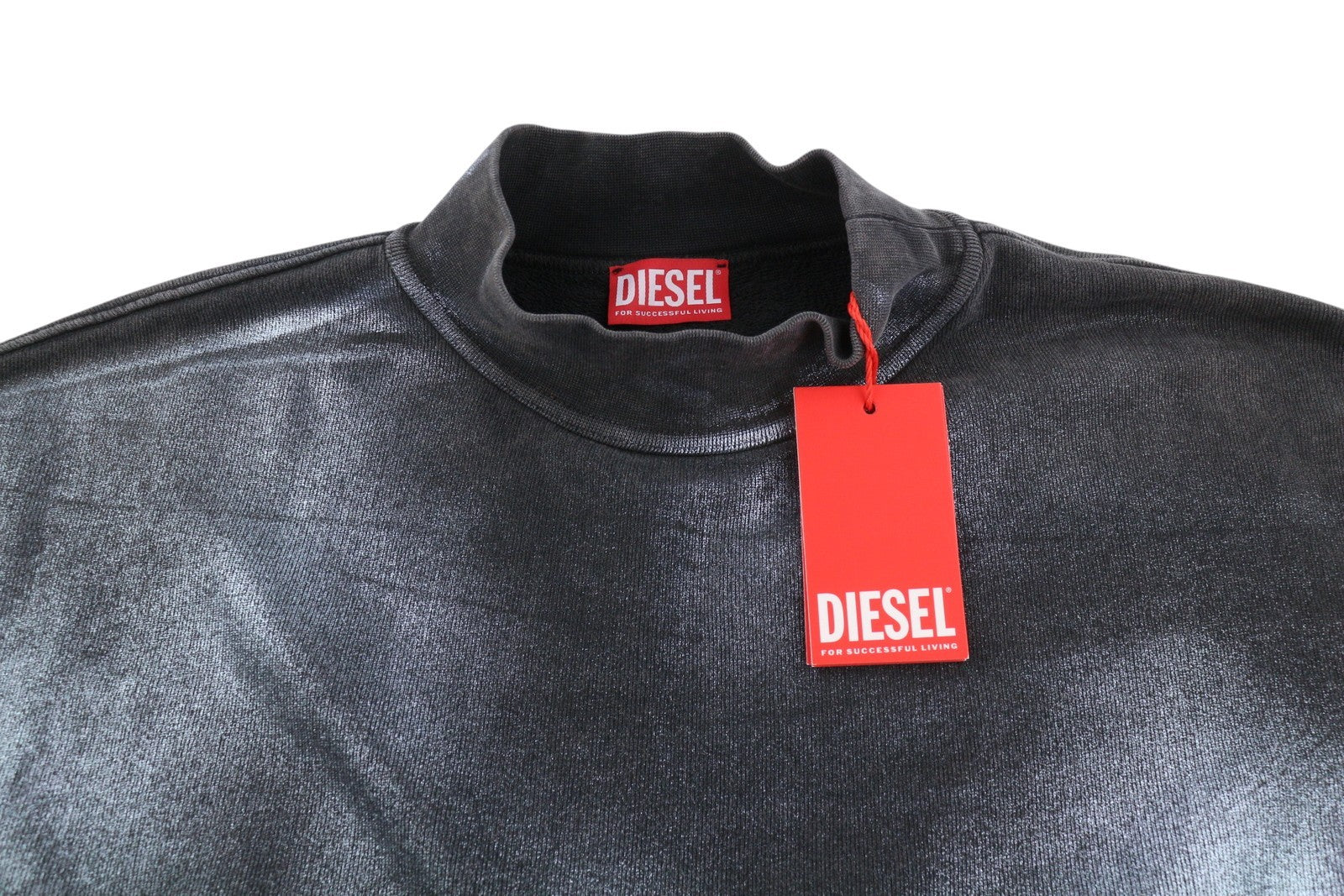 DIESEL F-Alexan Men Sweatshirt L Grey Faded Metallic Shiny Unisex RRP325