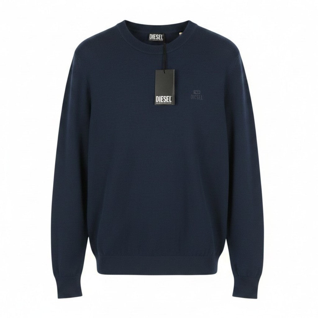 DIESEL K-Freex-Newprint Men Jumper 2XL Dark Blue Cotton Knit Crew Neck RRP140