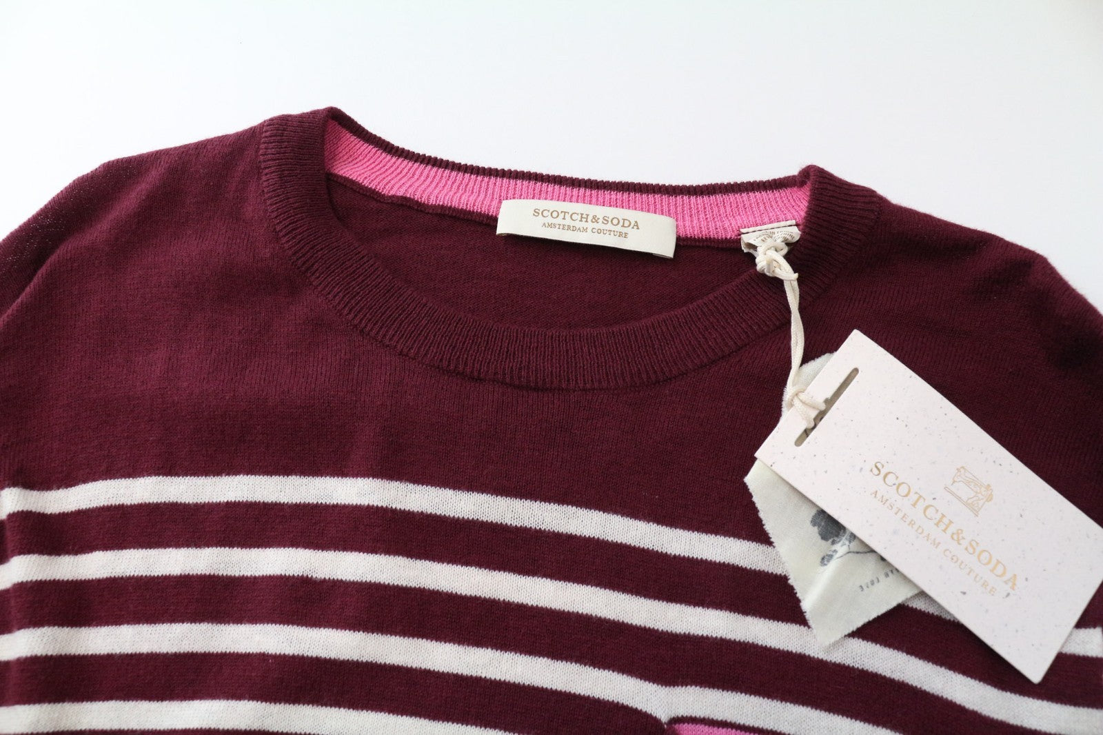 SCOTCH & SODA Ams Couture Men Sweatshirt S Purple Red Cotton Wool Striped