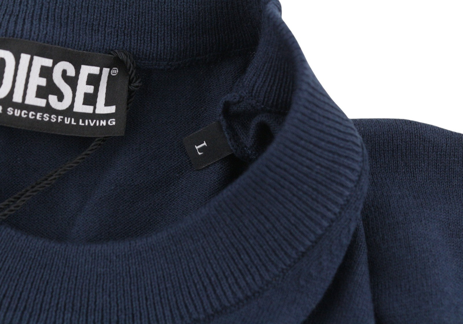 DIESEL K-Freex-Newprint Men Jumper L Dark Blue Cotton Knit Crew Neck RRP140