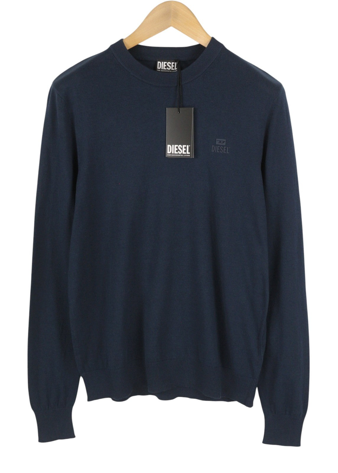 DIESEL K-Freex-Newprint Men Jumper M Dark Blue Cotton Knit Crew Neck RRP140