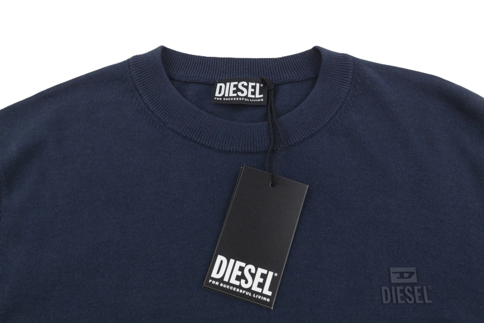 DIESEL K-Freex-Newprint Men Jumper M Dark Blue Cotton Knit Crew Neck RRP140