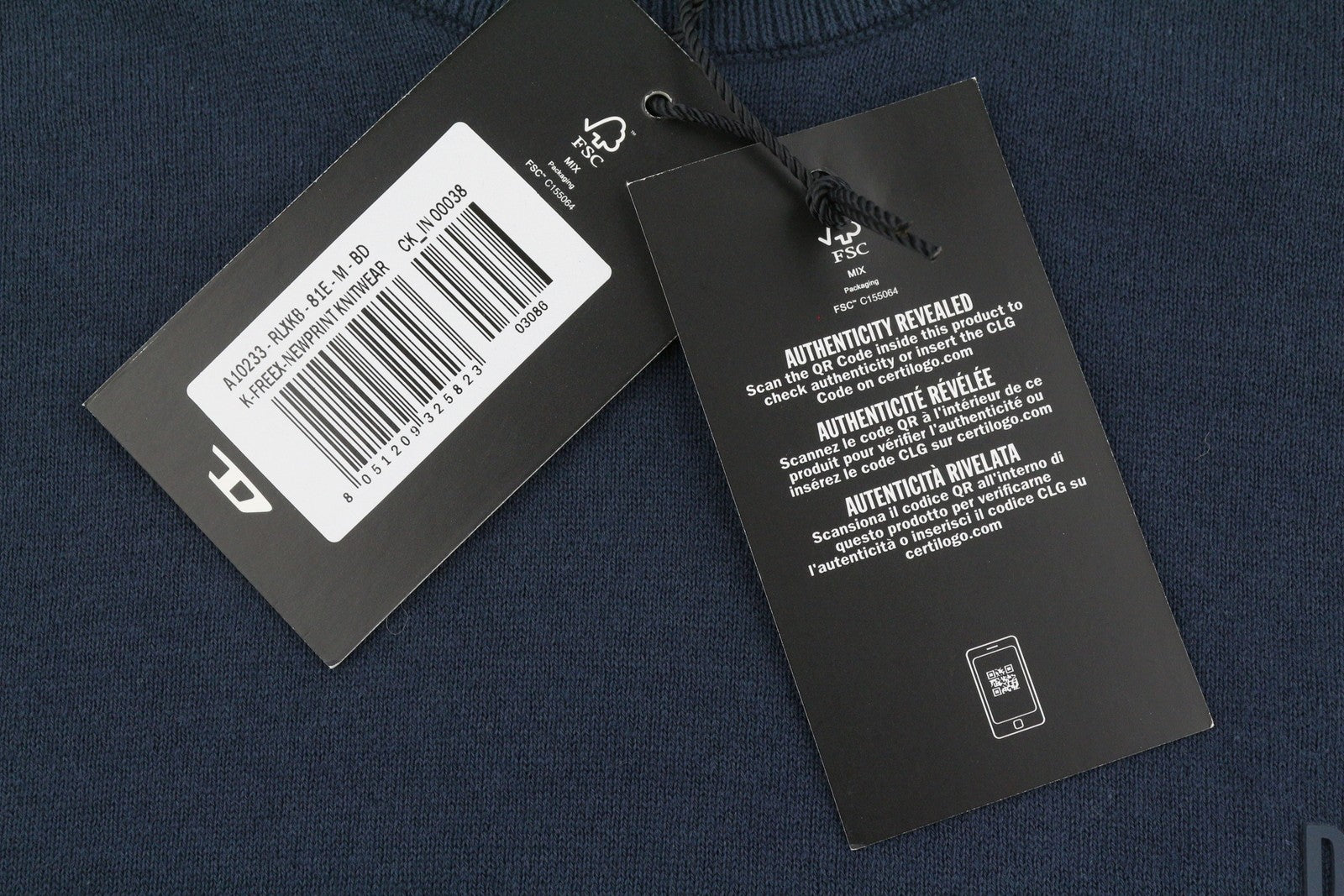DIESEL K-Freex-Newprint Men Jumper M Dark Blue Cotton Knit Crew Neck RRP140