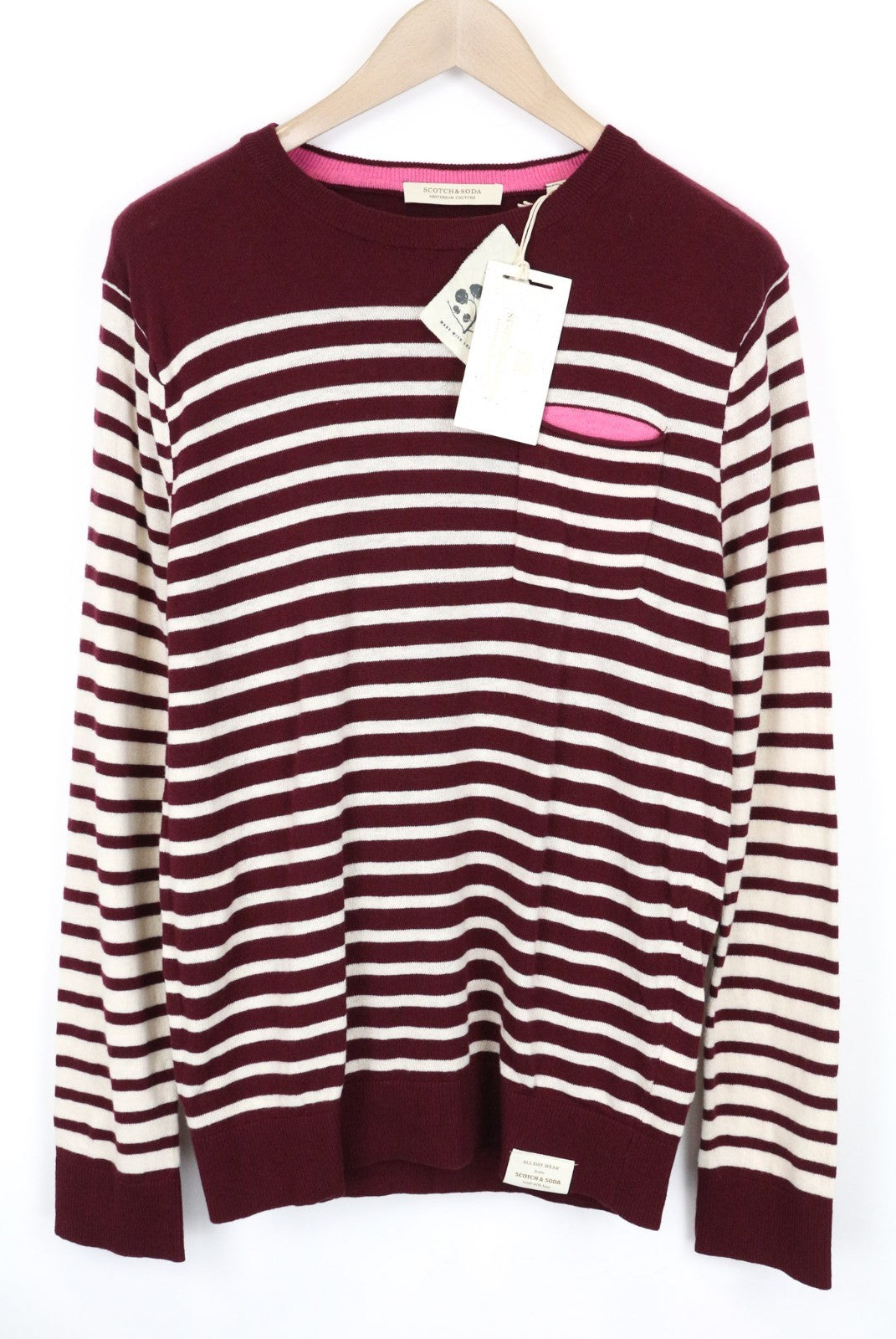 SCOTCH & SODA Ams Couture Men Sweatshirt L Purple Red Cotton Wool Striped