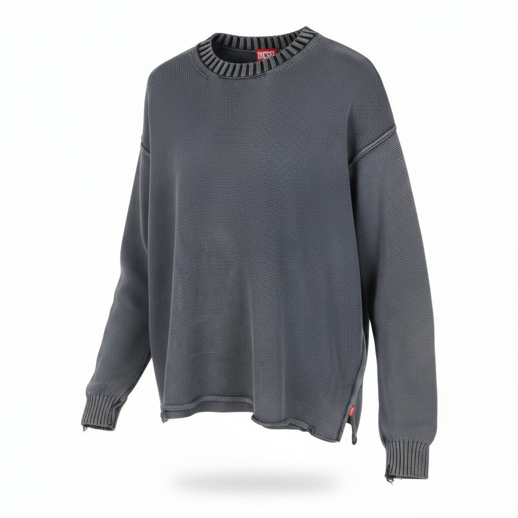 DIESEL K-Delos-A Men Jumper L Blue Faded Distress Oversized Pull On RRP395