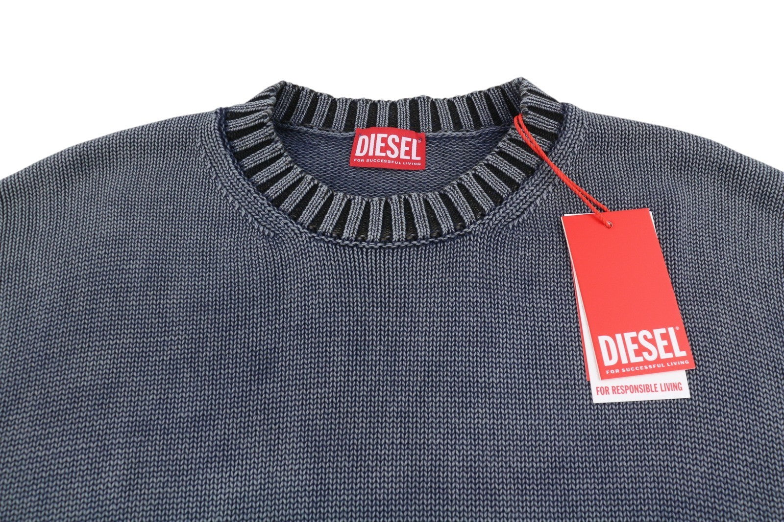 DIESEL K-Delos-A Men Jumper L Blue Faded Distress Oversized Pull On RRP395
