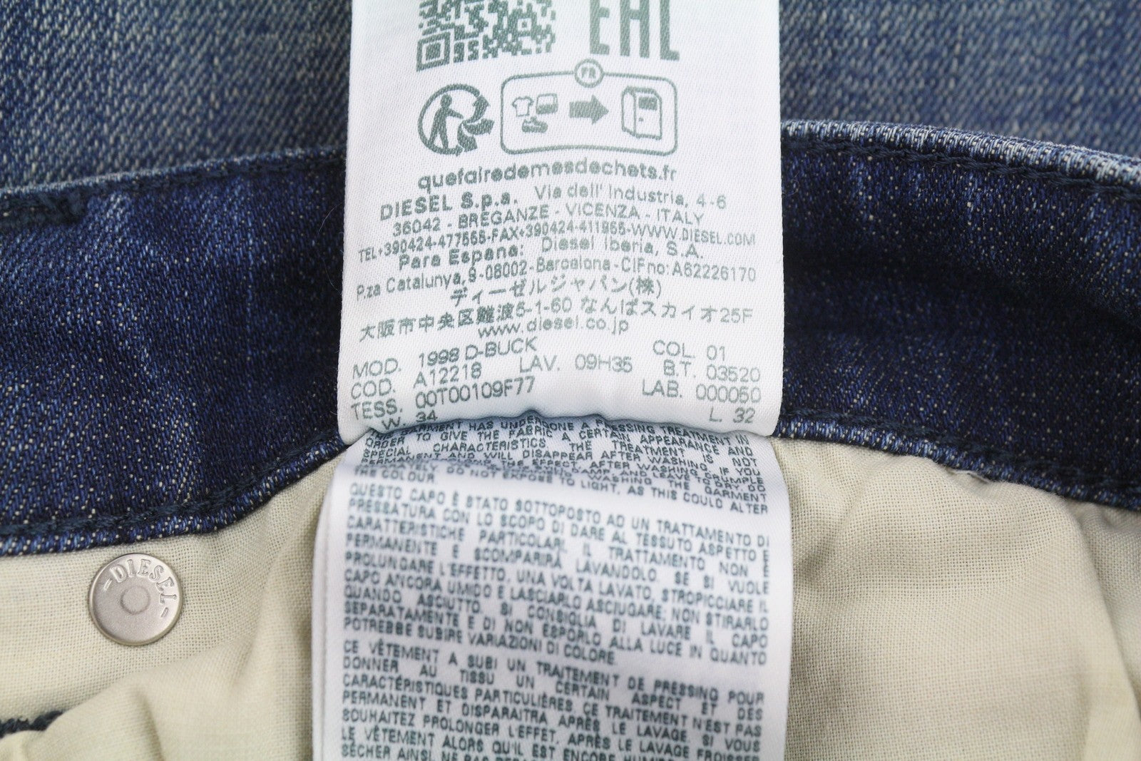 DIESEL 1998 D-Buck 09H35 Men Jeans W34/L32 Blue Faded Slim Bootcut Fit RRP175