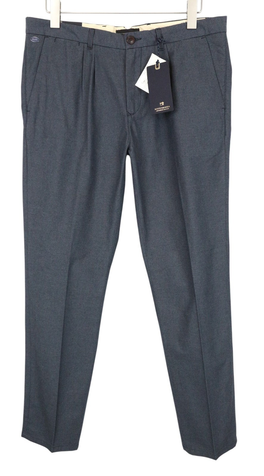 SCOTCH & SODA Stuart Men Trousers W33/L32 Slim Fit Pure Cotton Grey Pleated