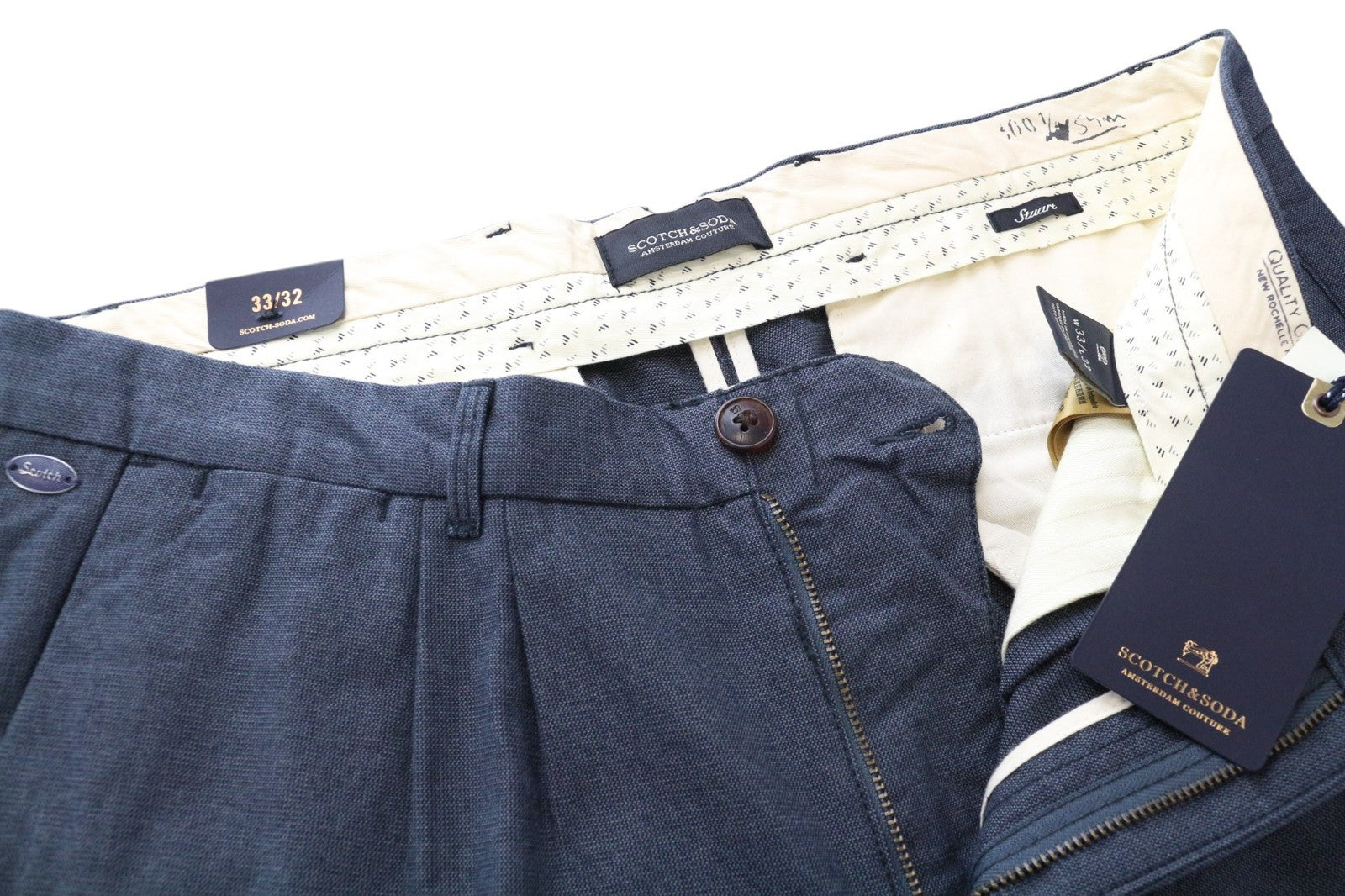 SCOTCH & SODA Stuart Men Trousers W33/L32 Slim Fit Pure Cotton Grey Pleated