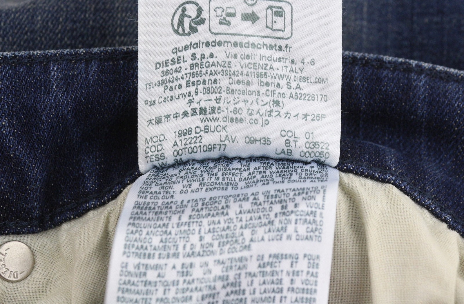 DIESEL 1998 D-Buck 09H35 Men Jeans W34/L34 Blue Faded Slim Bootcut RRP175