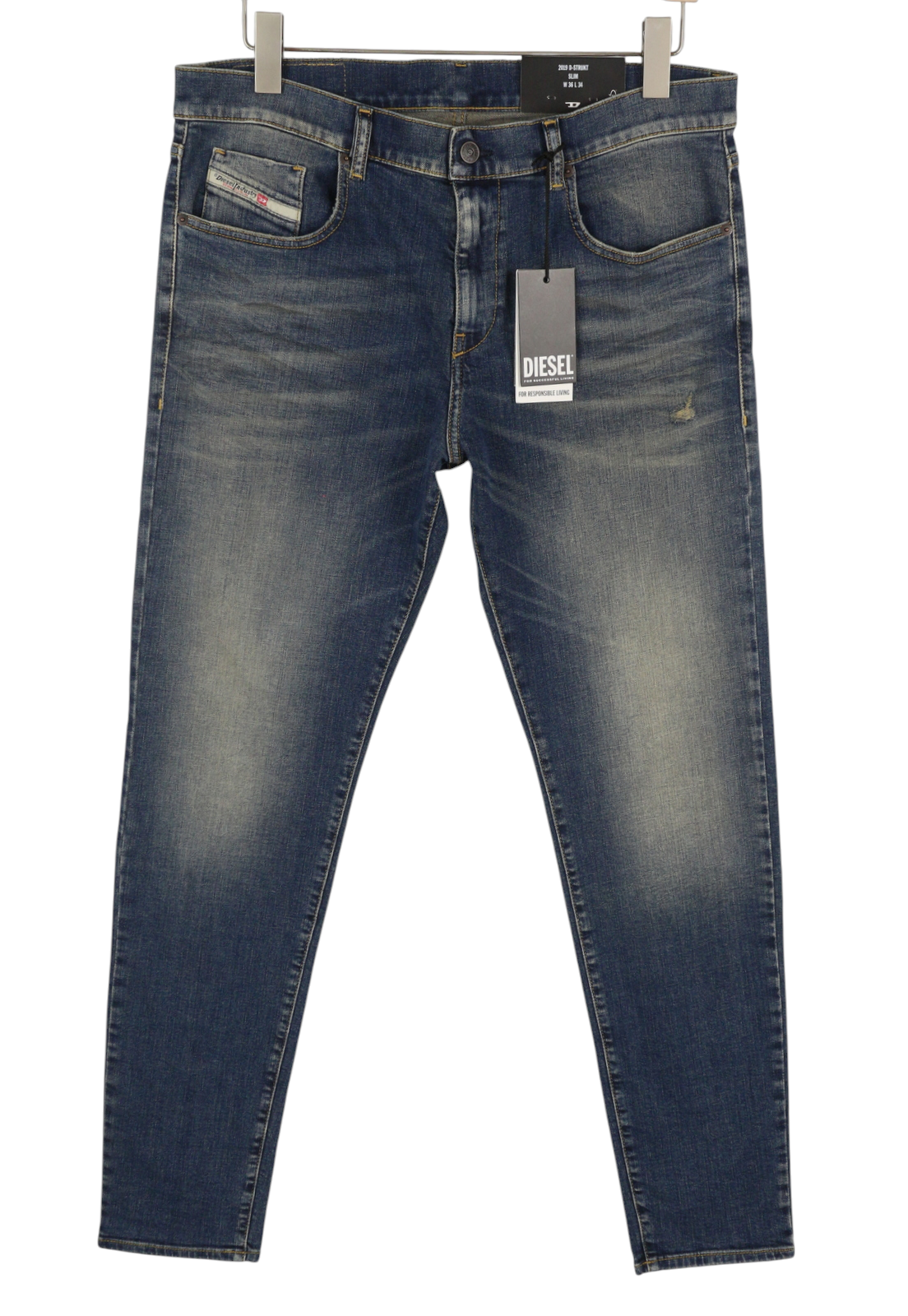 DIESEL 2019 D-Strukt R0992 Men Jeans W36/L34 Blue Faded Distress Slim RRP250
