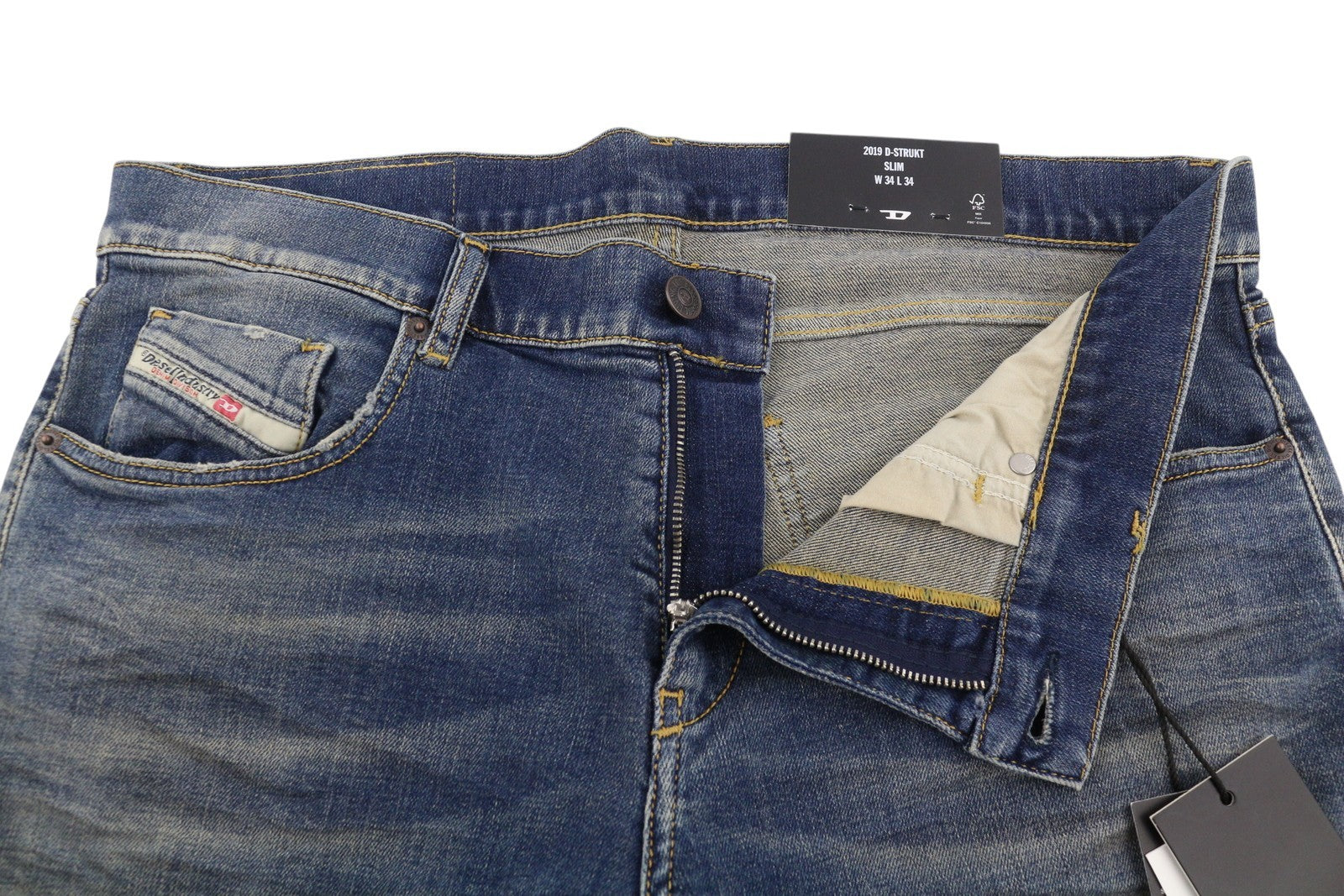 DIESEL 2019 D-Strukt R0992 Men Jeans W34/L34 Blue Faded Distress Slim RRP250