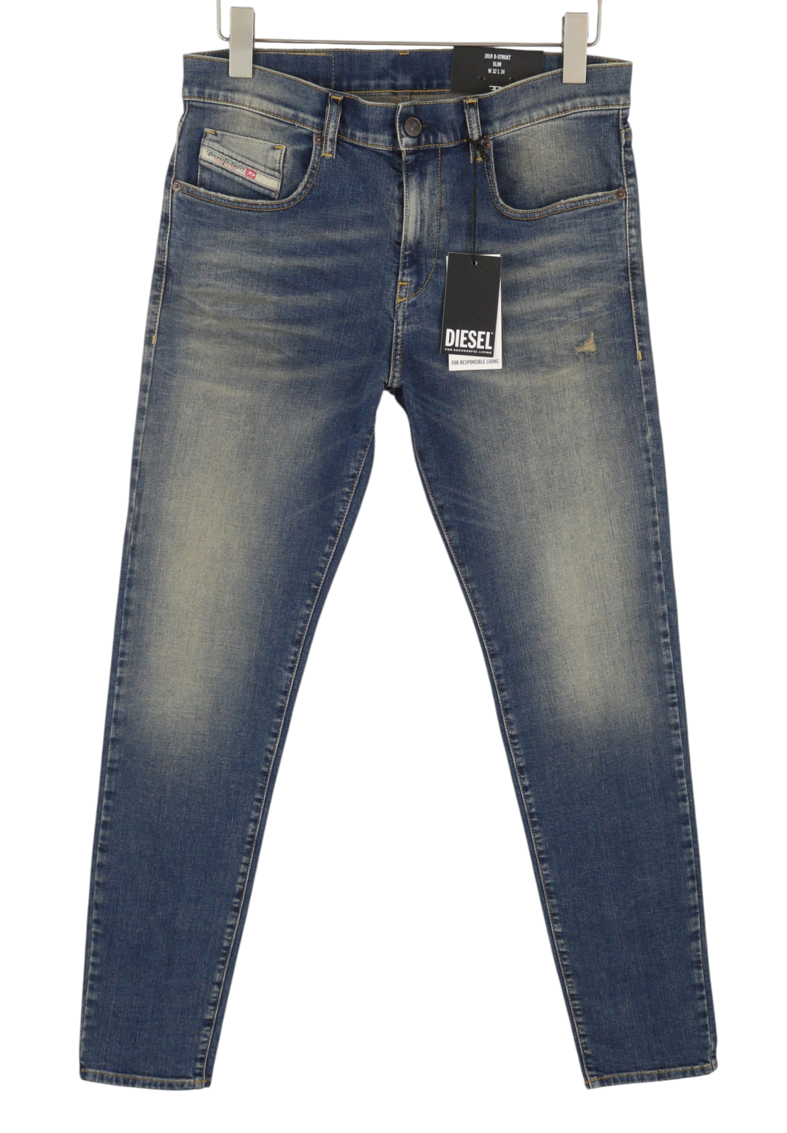 DIESEL 2019 D-Strukt R0992 Men Jeans W32/L34 Blue Faded Distress Slim RRP250