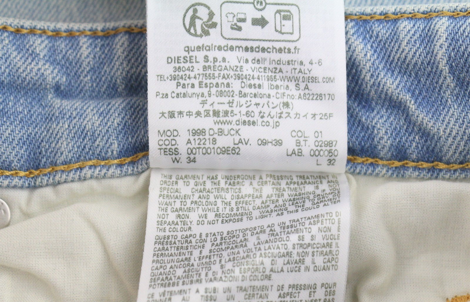 DIESEL 1998 D-Buck 09H39 Men Jeans W34/L32 Blue Distress Slim Bootcut RRP195