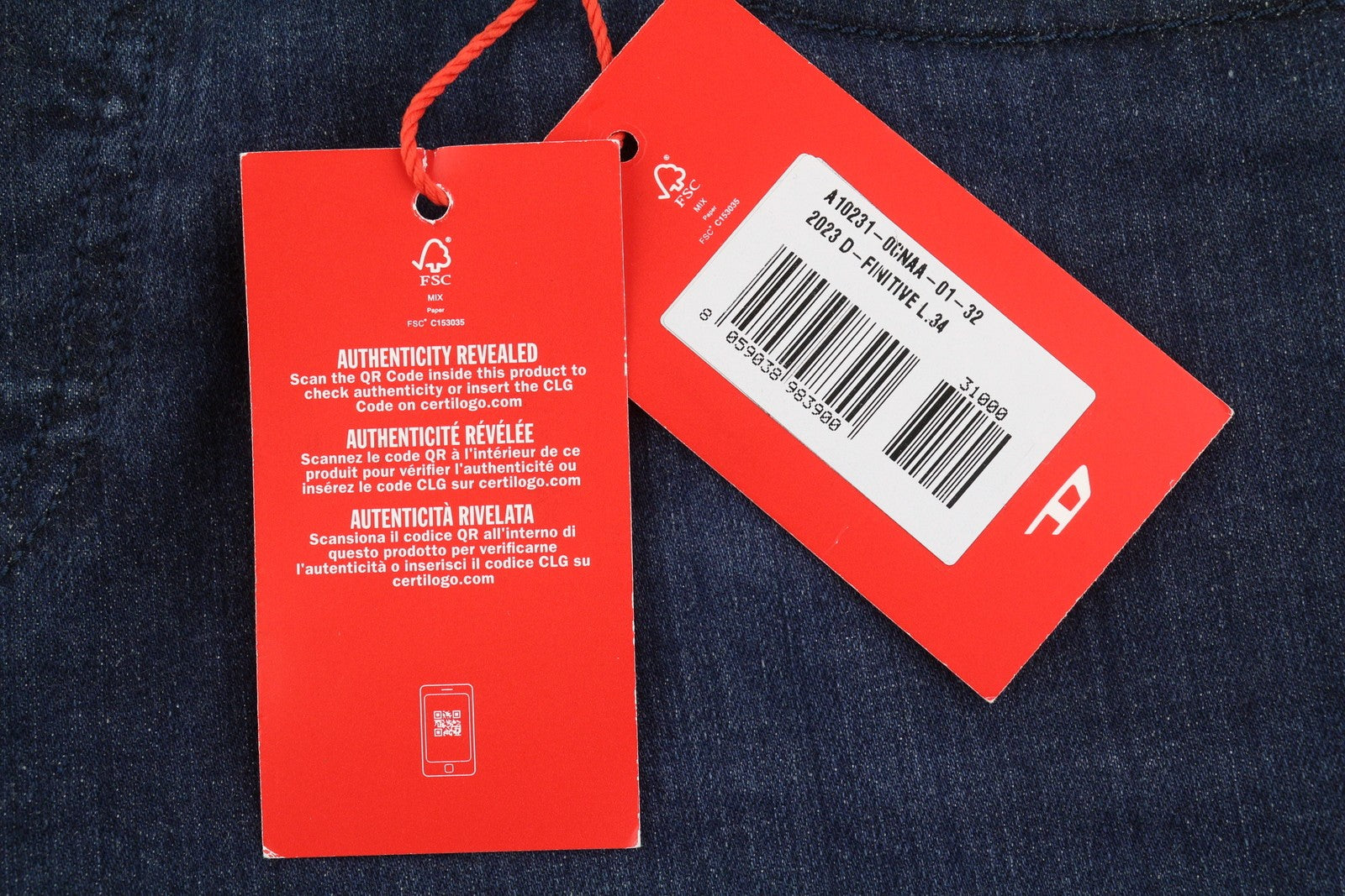 DIESEL 2023 D-Finitive 0CNAA Men Jeans W32/L34 Blue Faded Regular Tapered RRP150