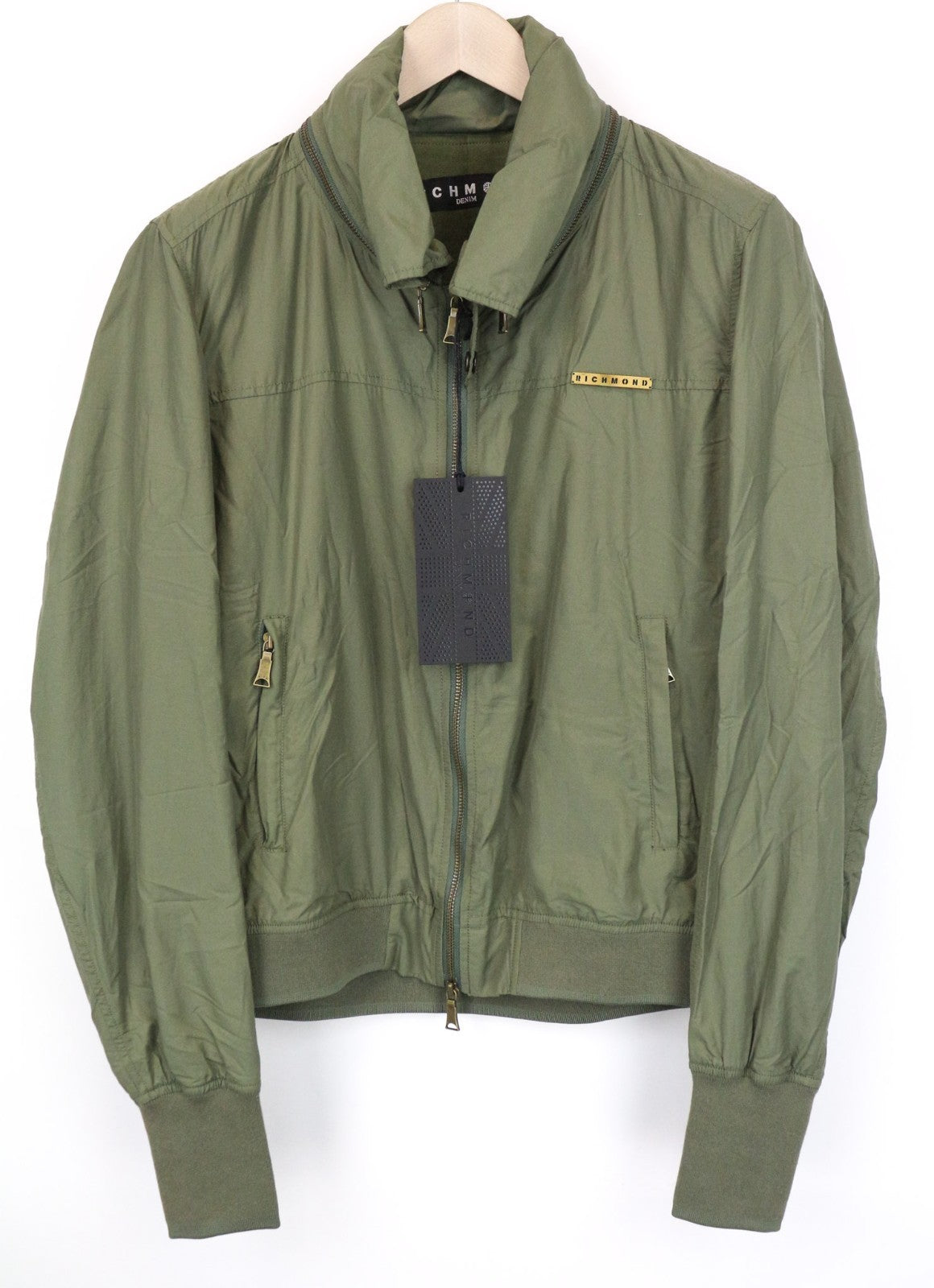 RICHMOND Men Jacket 48 M Green Single-Breasted Lined Lightweight Casual Zipped