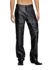 DIESEL P-Gast Men Trousers 52 W36 Black Lambskin Leather Straight Fit RRP795