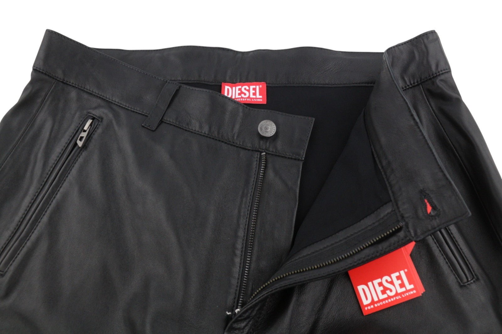DIESEL P-Gast Men Trousers 52 W36 Black Lambskin Leather Straight Fit RRP795