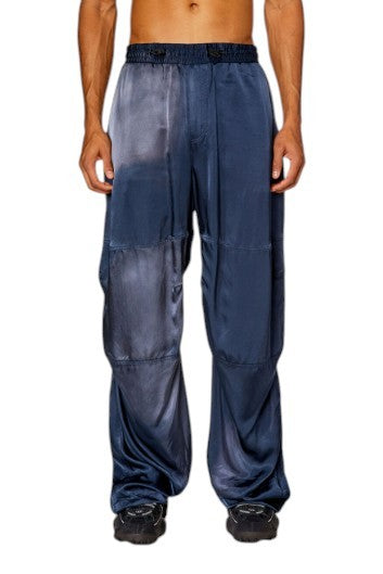 DIESEL P-Marty Men Trousers 52 W35 Blue Satin Oversized Extra-Baggy Cargo RRP325