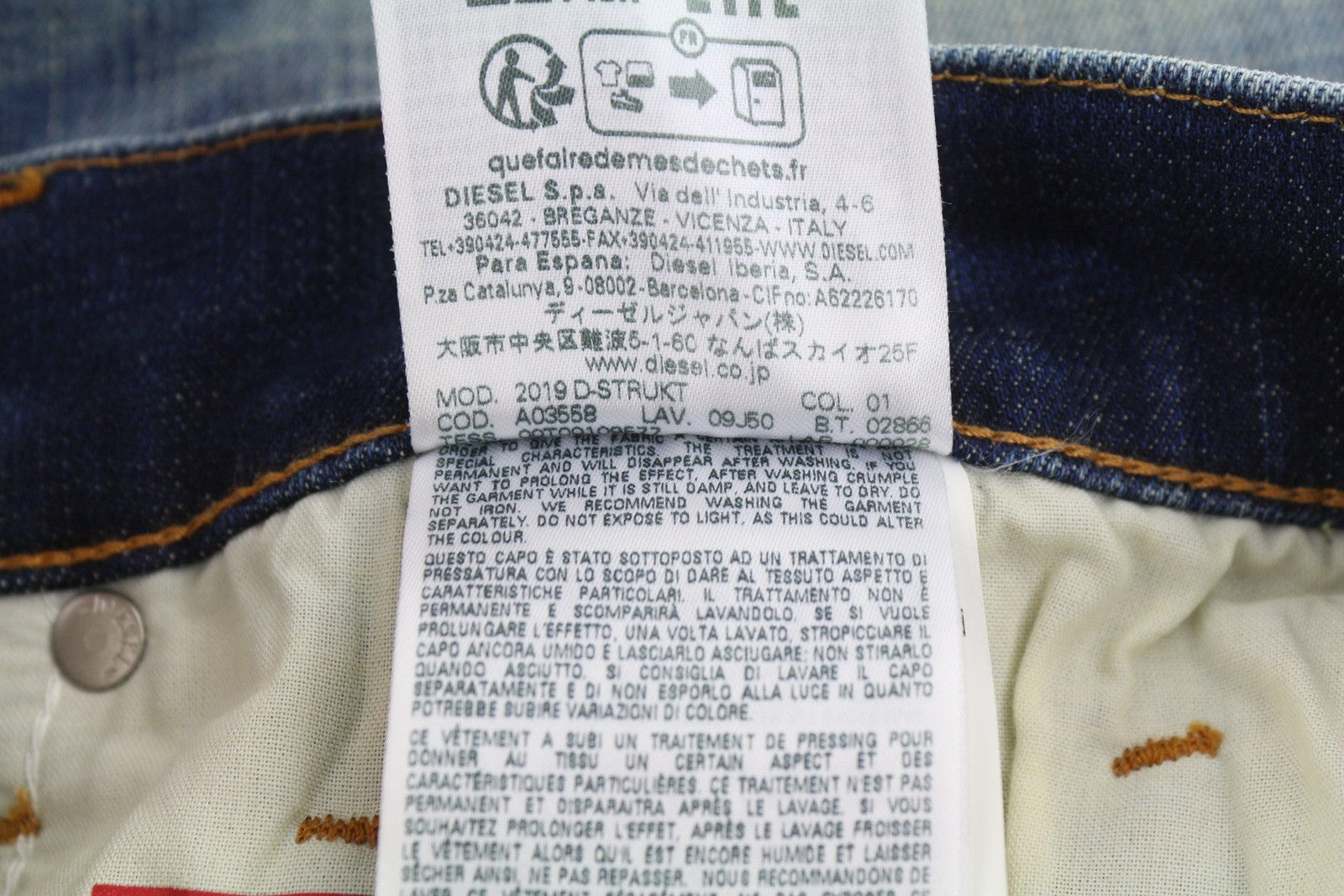 DIESEL 2019 D-Strukt 09J50 Men Jeans W32 Blue Whiskers Faded Slim Fit RRP195