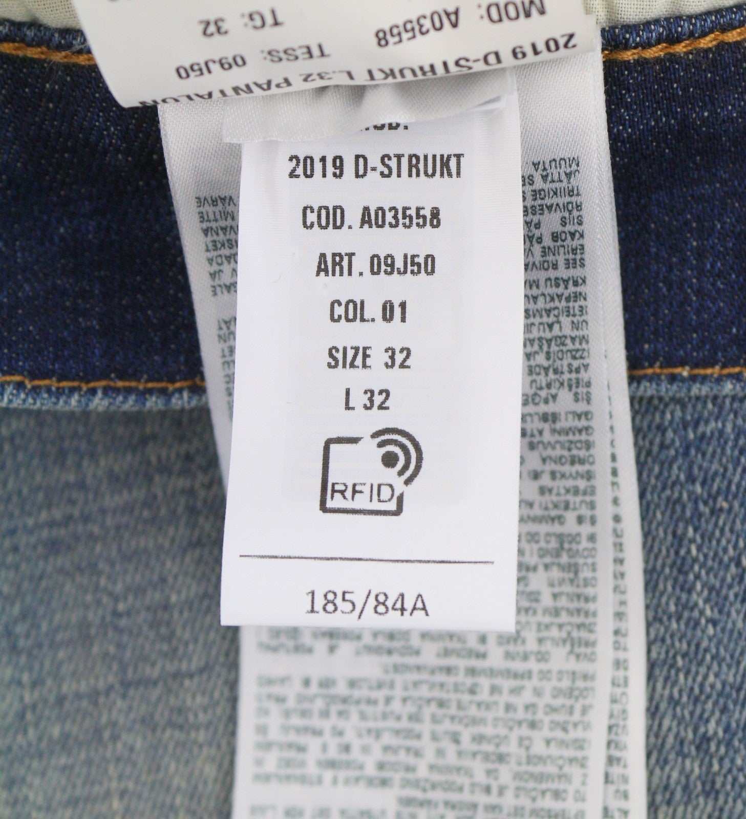 DIESEL 2019 D-Strukt 09J50 Men Jeans W32 Blue Whiskers Faded Slim Fit RRP195