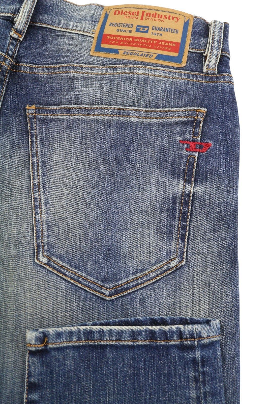 DIESEL 2019 D-Strukt 09J50 Men Jeans W32 Blue Whiskers Faded Slim Fit RRP195